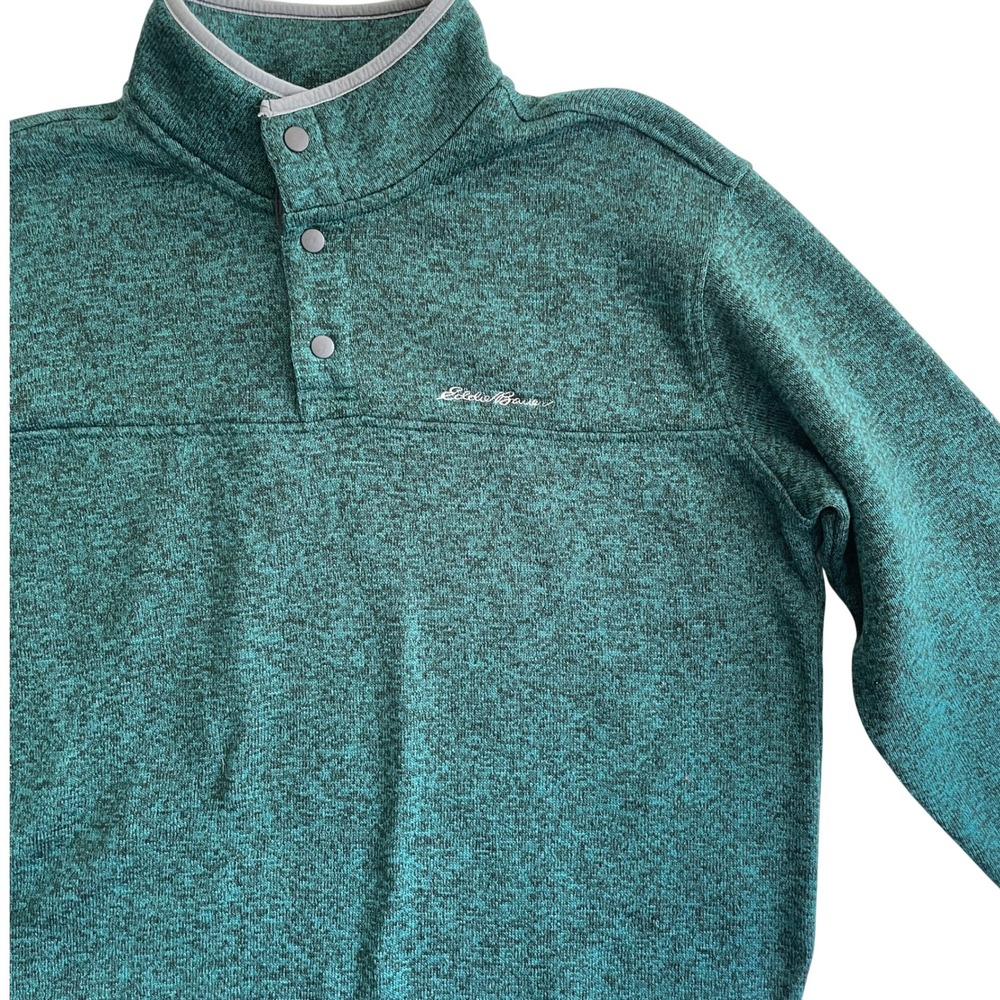 Eddie Bauer Mens XL Pullover Button Mock Neck Green Sweater‎